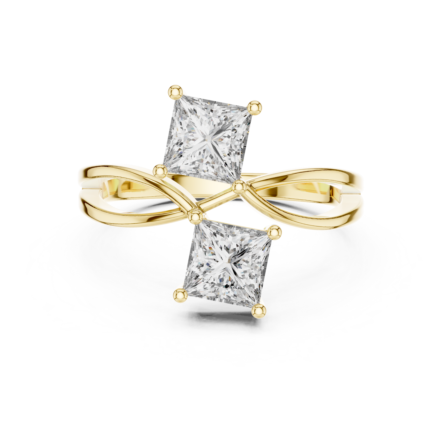 Princess Cut Two Stone Infinity Bypass Set Engagement Ring