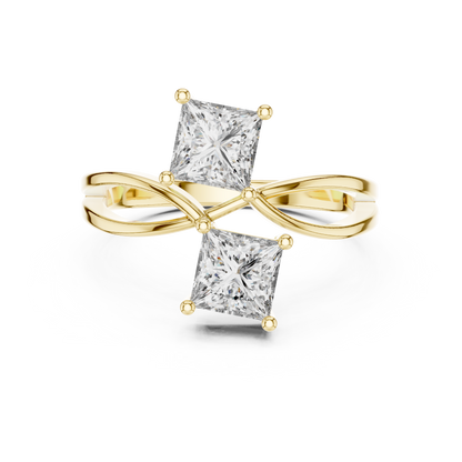 Princess Cut Two Stone Infinity Bypass Set Engagement Ring