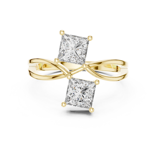 Princess Cut Two Stone Infinity Bypass Set Engagement Ring