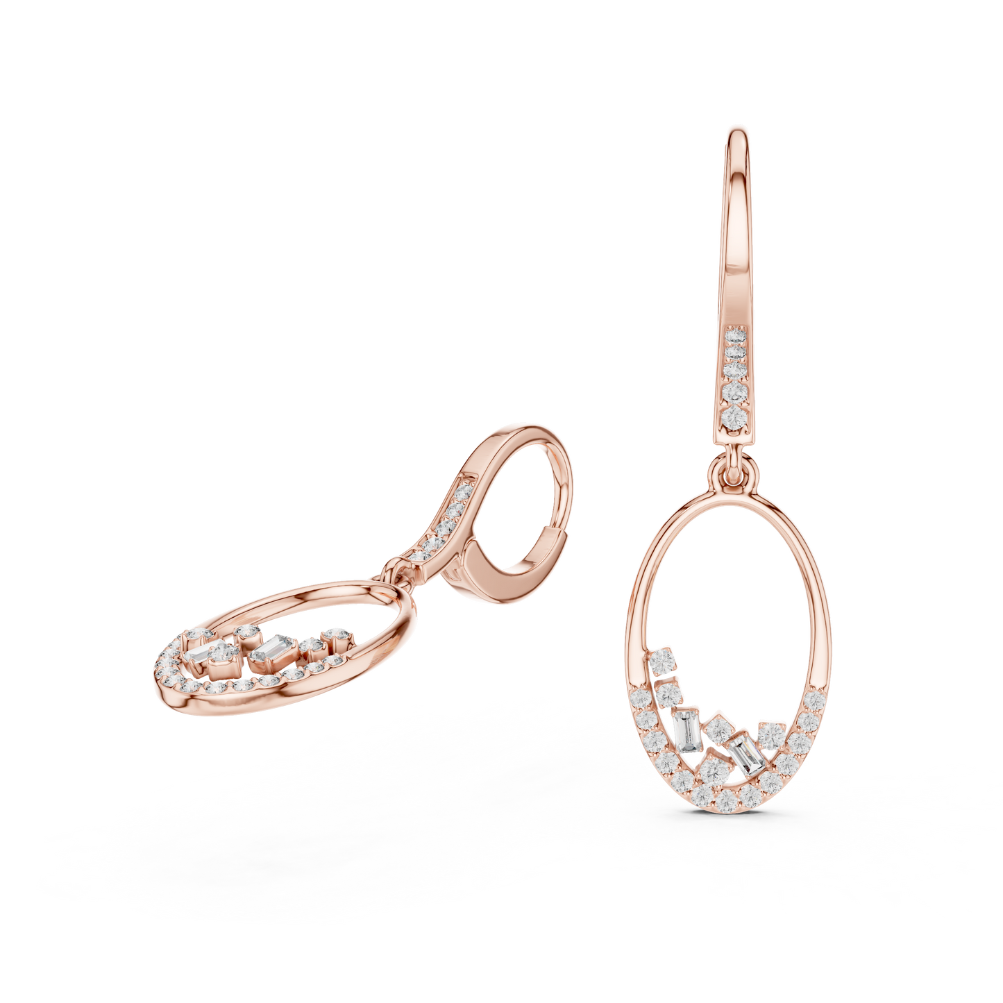 Lab Grown Diamond Oval Hoop Drop Earrings in Yellow Gold