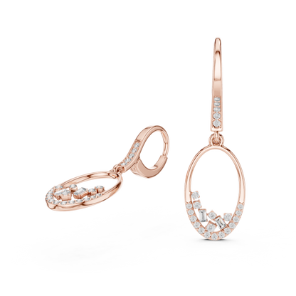 Lab Grown Diamond Oval Hoop Drop Earrings in Yellow Gold