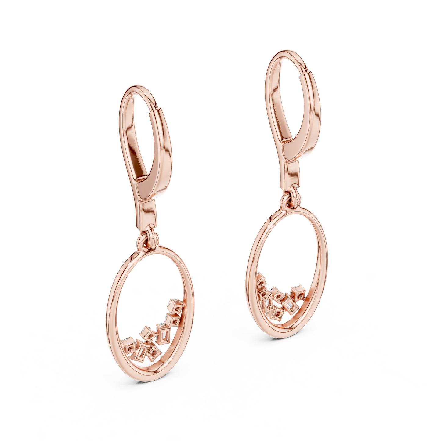 Lab Grown Diamond Oval Hoop Drop Earrings in Yellow Gold