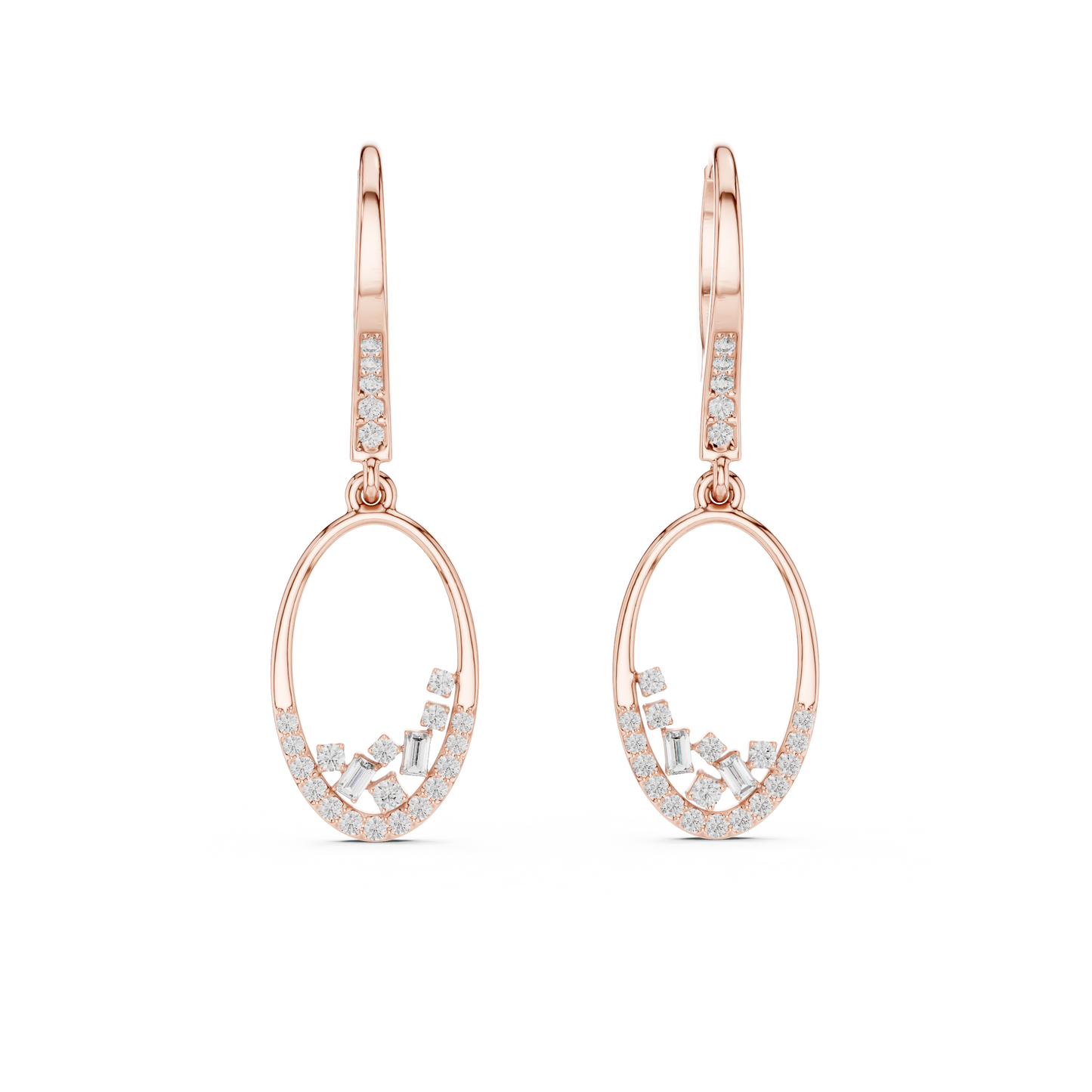 Lab Grown Diamond Oval Hoop Drop Earrings in Yellow Gold