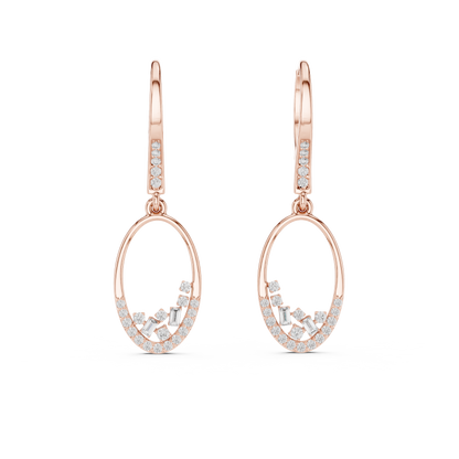 Lab Grown Diamond Oval Hoop Drop Earrings in Yellow Gold