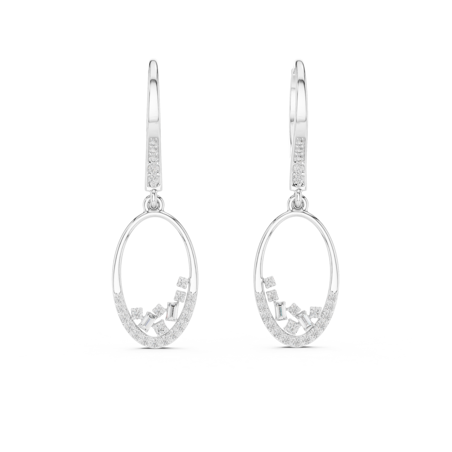 Lab Grown Diamond Oval Hoop Drop Earrings in Yellow Gold