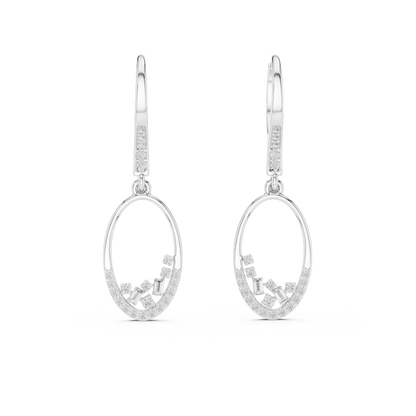 Lab Grown Diamond Oval Hoop Drop Earrings in Yellow Gold