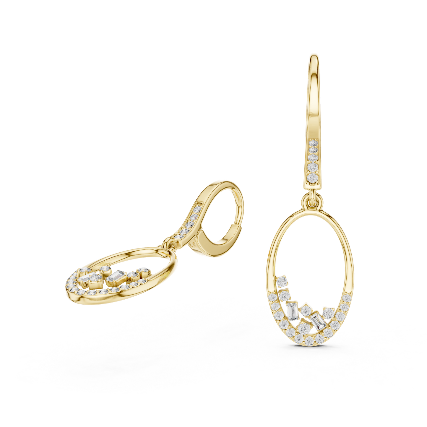 Lab Grown Diamond Oval Hoop Drop Earrings in Yellow Gold