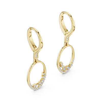 Lab Grown Diamond Oval Hoop Drop Earrings in Yellow Gold