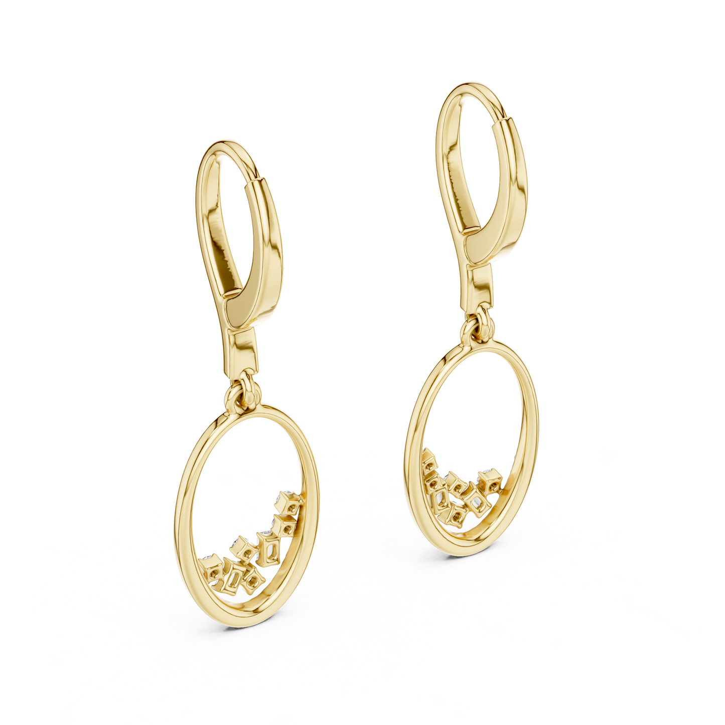 Lab Grown Diamond Oval Hoop Drop Earrings in Yellow Gold