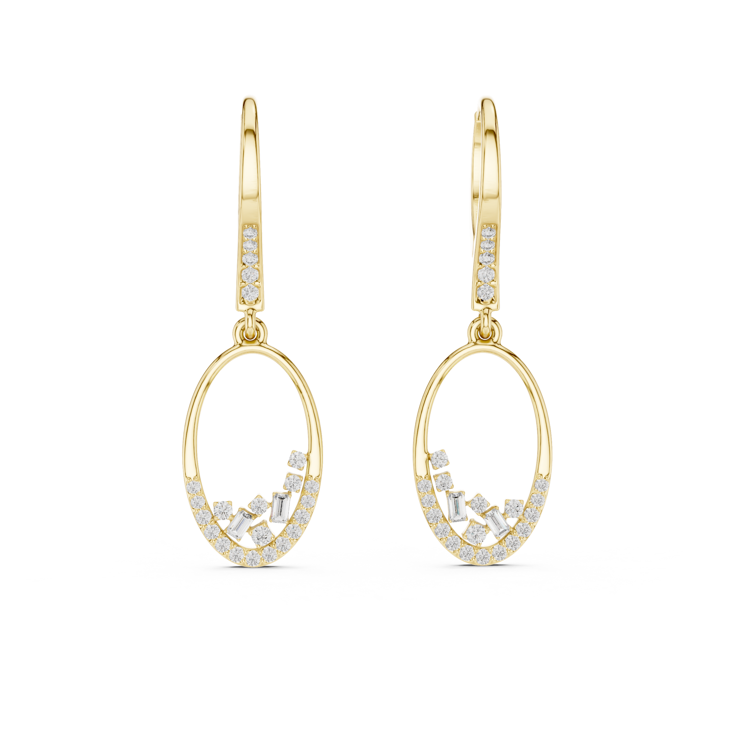 Lab Grown Diamond Oval Hoop Drop Earrings in Yellow Gold