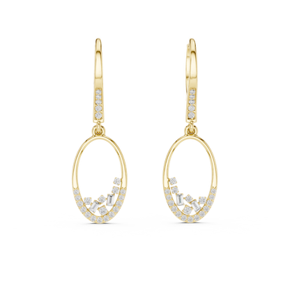 Lab Grown Diamond Oval Hoop Drop Earrings in Yellow Gold