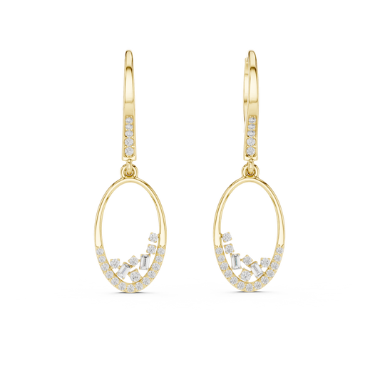Lab Grown Diamond Oval Hoop Drop Earrings in Yellow Gold