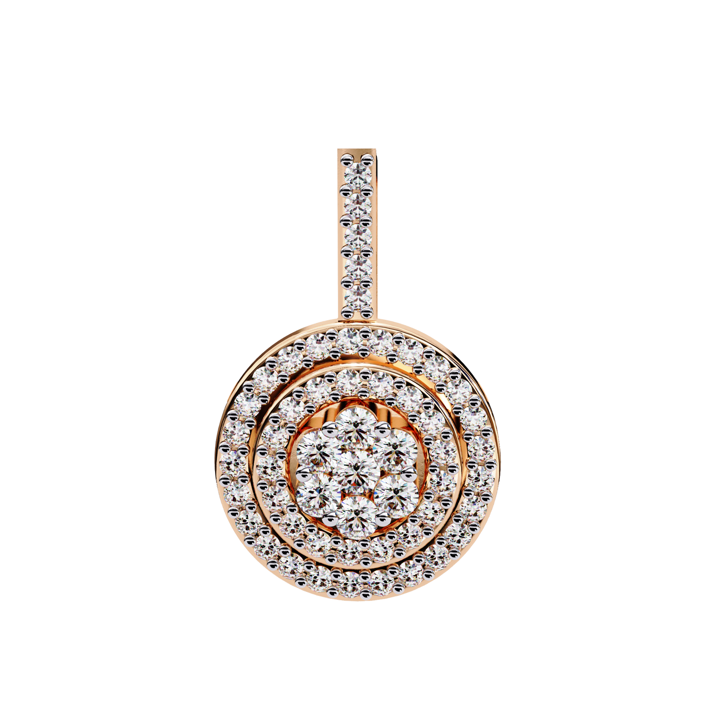 Round Cut Lab Grown Diamond Triple Halo Pendant