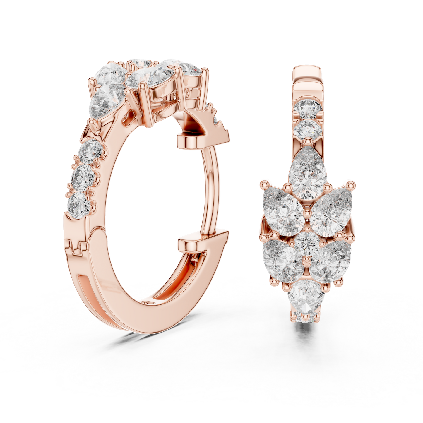 Lab Grown Diamond Cluster Huggie Hoop Earrings in White Gold