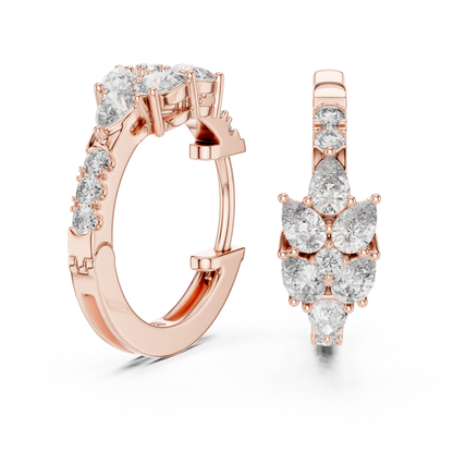 Lab Grown Diamond Cluster Huggie Hoop Earrings in White Gold