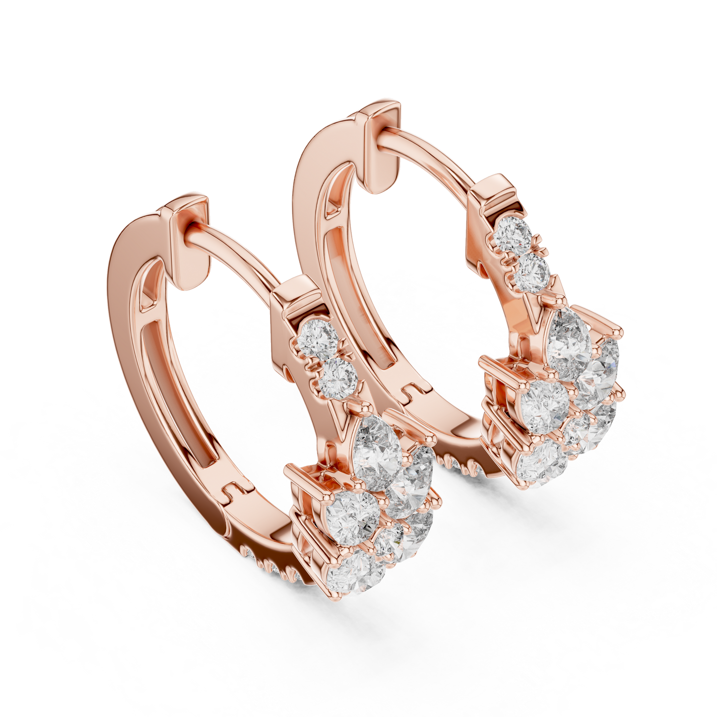 Lab Grown Diamond Cluster Huggie Hoop Earrings in White Gold