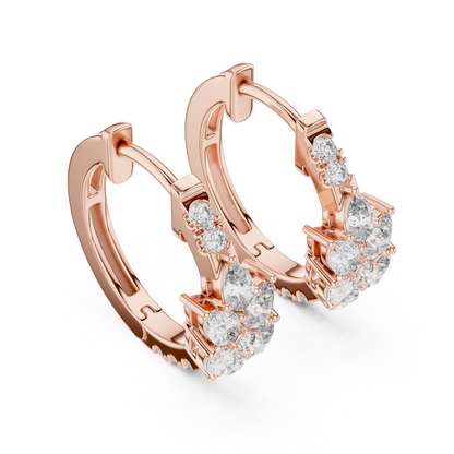 Lab Grown Diamond Cluster Huggie Hoop Earrings in White Gold
