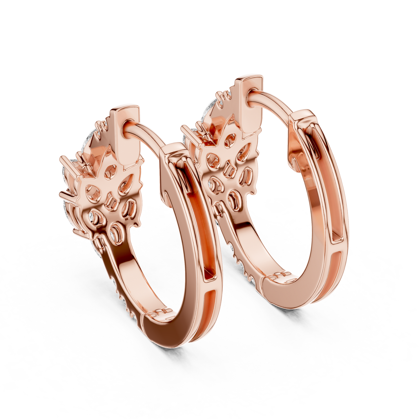 Lab Grown Diamond Cluster Huggie Hoop Earrings in White Gold