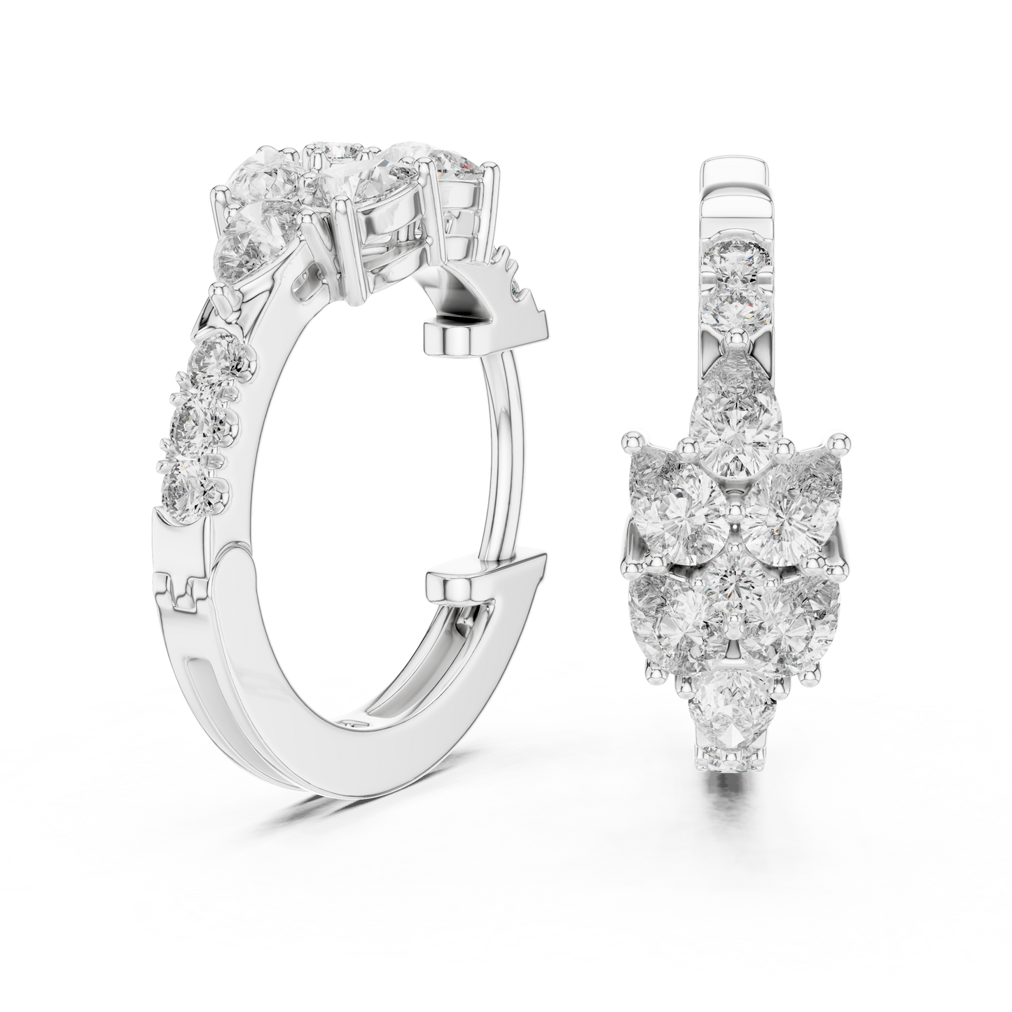 Lab Grown Diamond Cluster Huggie Hoop Earrings in White Gold