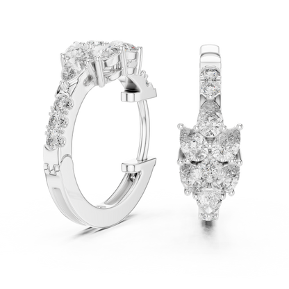 Lab Grown Diamond Cluster Huggie Hoop Earrings in White Gold