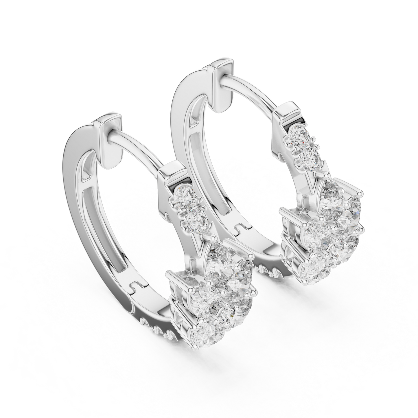Lab Grown Diamond Cluster Huggie Hoop Earrings in White Gold
