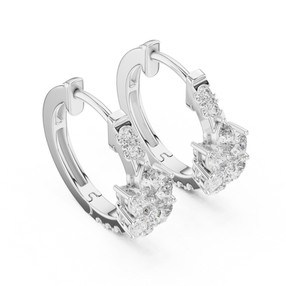 Lab Grown Diamond Cluster Huggie Hoop Earrings in White Gold