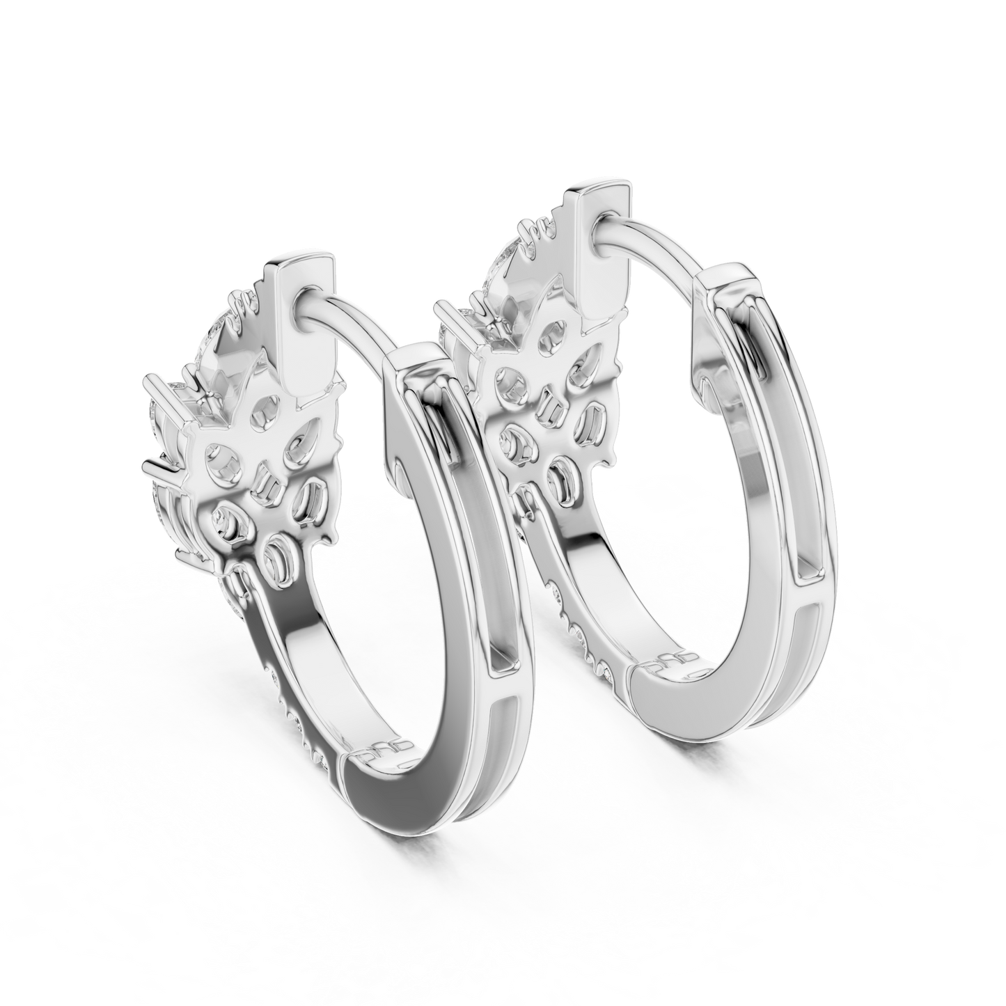 Lab Grown Diamond Cluster Huggie Hoop Earrings in White Gold
