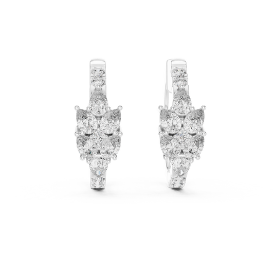 Lab Grown Diamond Cluster Huggie Hoop Earrings in White Gold