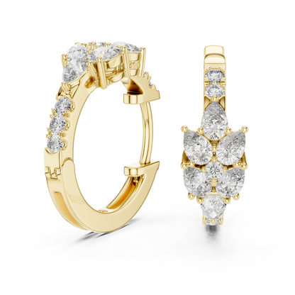 Lab Grown Diamond Cluster Huggie Hoop Earrings in White Gold