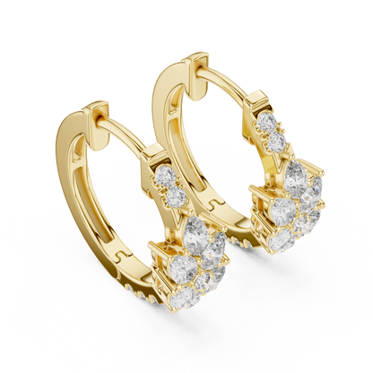 Lab Grown Diamond Cluster Huggie Hoop Earrings in White Gold