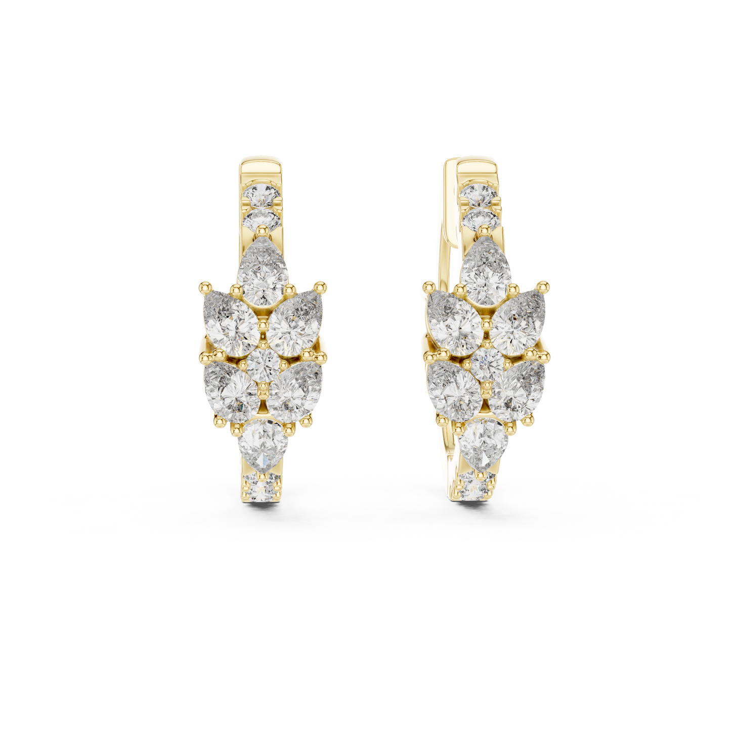 Lab Grown Diamond Cluster Huggie Hoop Earrings in White Gold