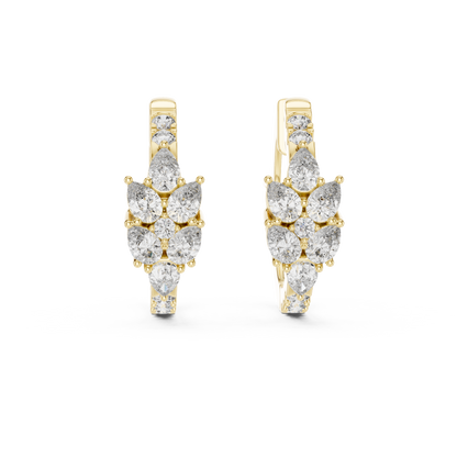 Lab Grown Diamond Cluster Huggie Hoop Earrings in White Gold