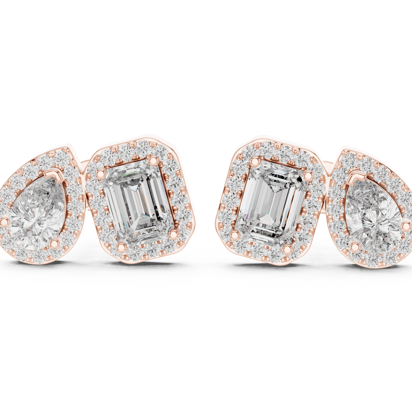 Toi et Moi Emerald and Pear Lab Grown Diamond Halo Earrings