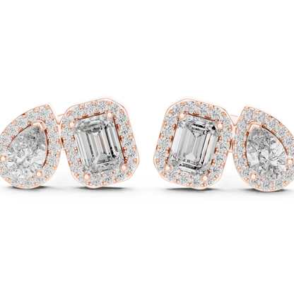 Toi et Moi Emerald and Pear Lab Grown Diamond Halo Earrings