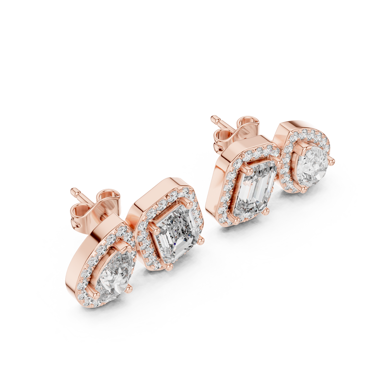 Toi et Moi Emerald and Pear Lab Grown Diamond Halo Earrings