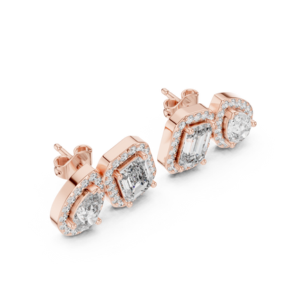 Toi et Moi Emerald and Pear Lab Grown Diamond Halo Earrings