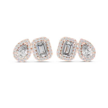 Toi et Moi Emerald and Pear Lab Grown Diamond Halo Earrings