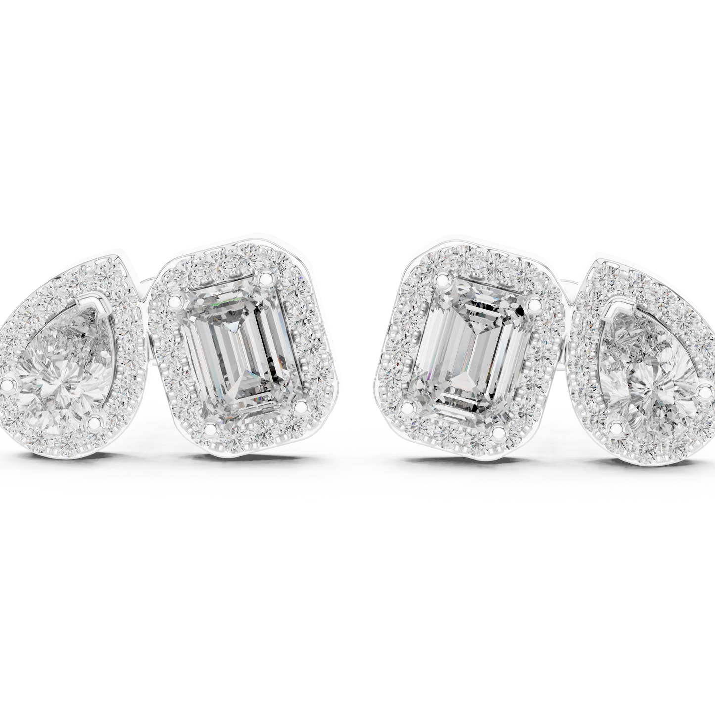 Toi et Moi Emerald and Pear Lab Grown Diamond Halo Earrings