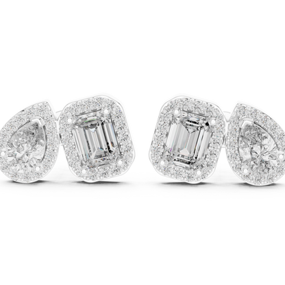 Toi et Moi Emerald and Pear Lab Grown Diamond Halo Earrings