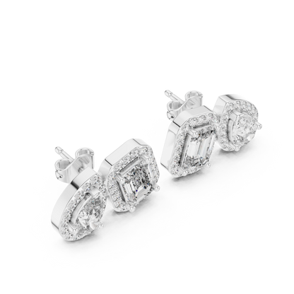 Toi et Moi Emerald and Pear Lab Grown Diamond Halo Earrings