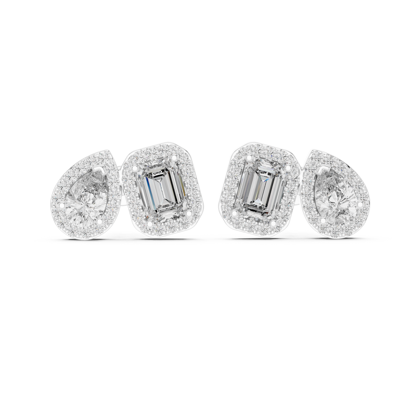 Toi et Moi Emerald and Pear Lab Grown Diamond Halo Earrings