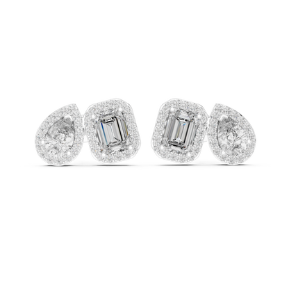 Toi et Moi Emerald and Pear Lab Grown Diamond Halo Earrings