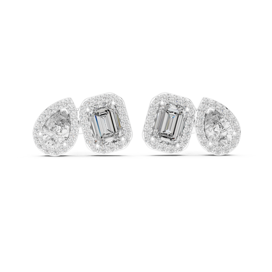 Toi et Moi Emerald and Pear Lab Grown Diamond Halo Earrings