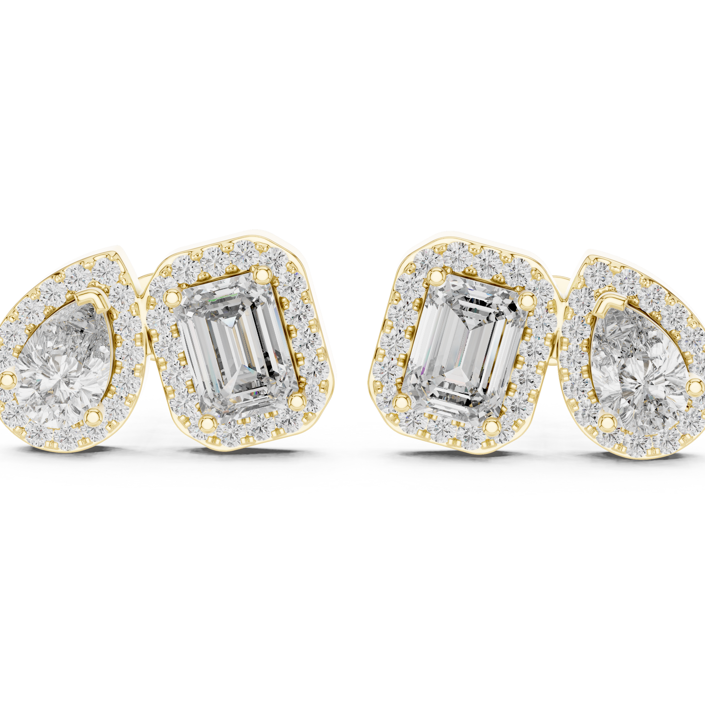 Toi et Moi Emerald and Pear Lab Grown Diamond Halo Earrings