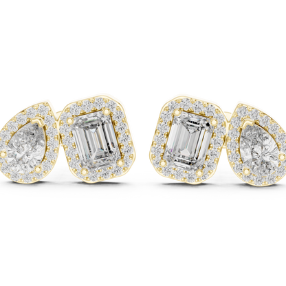 Toi et Moi Emerald and Pear Lab Grown Diamond Halo Earrings