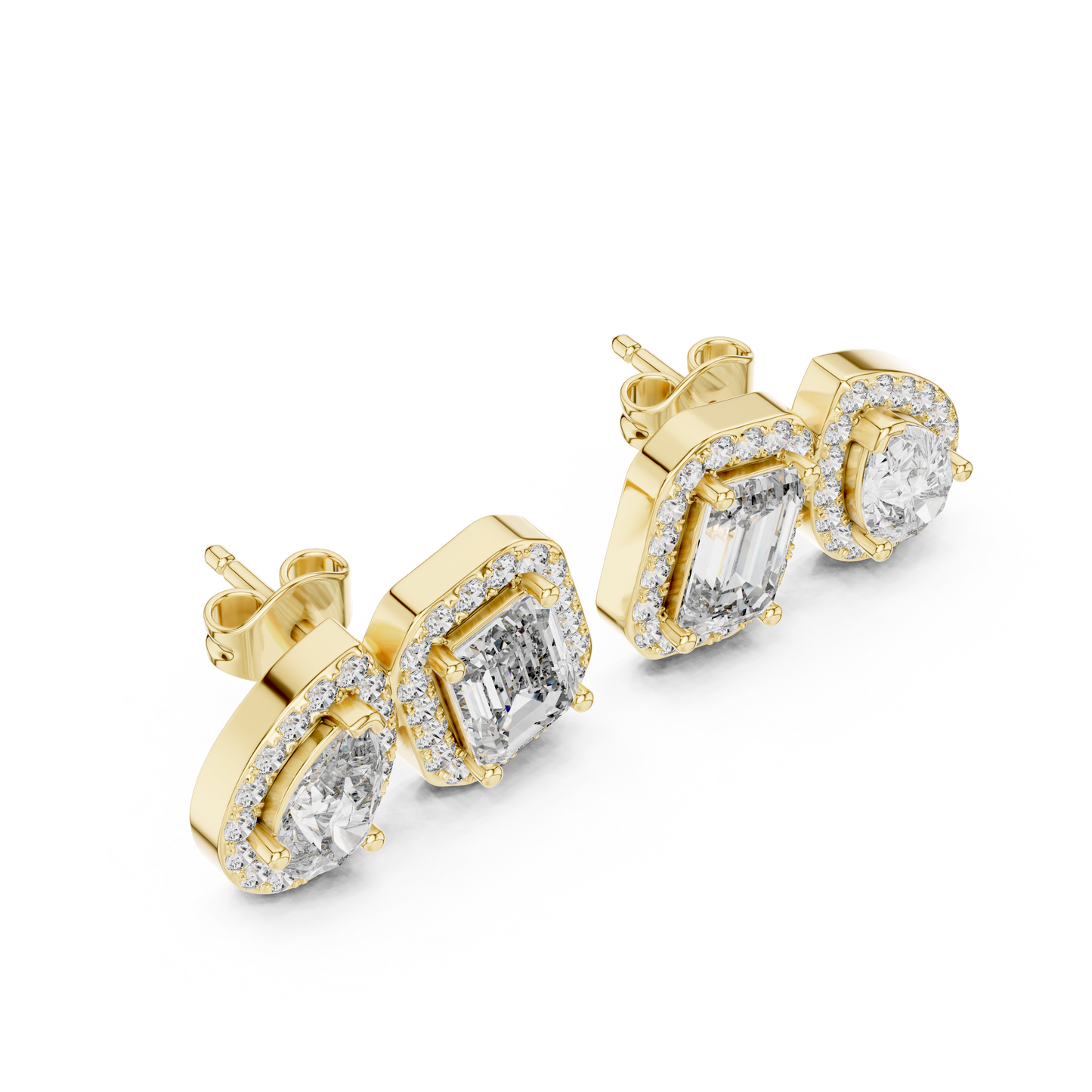 Toi et Moi Emerald and Pear Lab Grown Diamond Halo Earrings