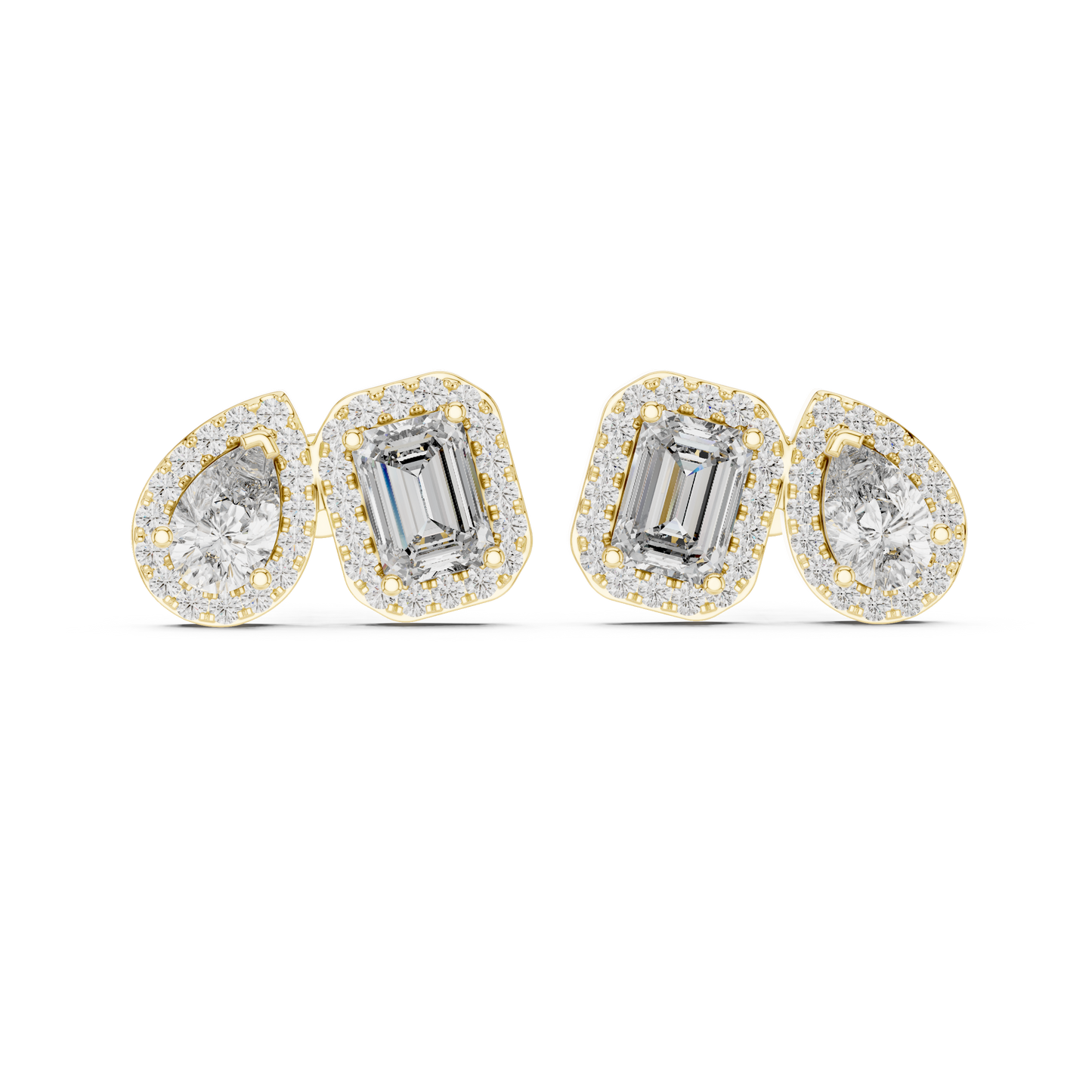Toi et Moi Emerald and Pear Lab Grown Diamond Halo Earrings