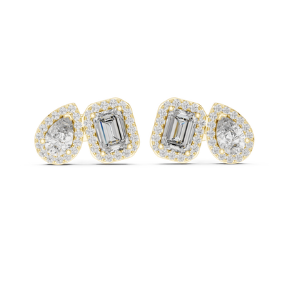 Toi et Moi Emerald and Pear Lab Grown Diamond Halo Earrings