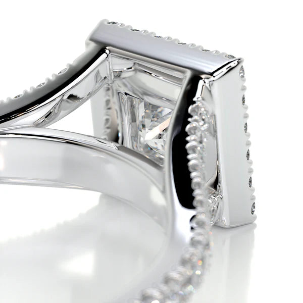 Princess Cut Moissanite Silver Halo Split Shank Engagement Ring