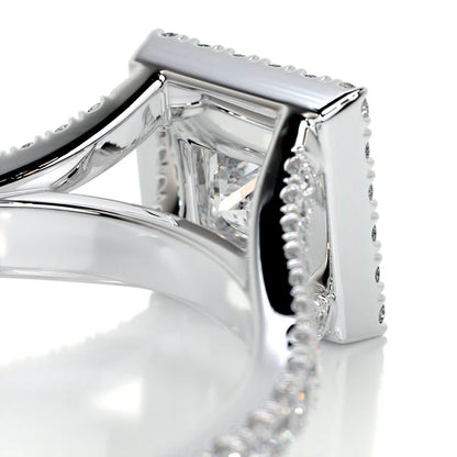 Princess Cut Moissanite Silver Halo Split Shank Engagement Ring